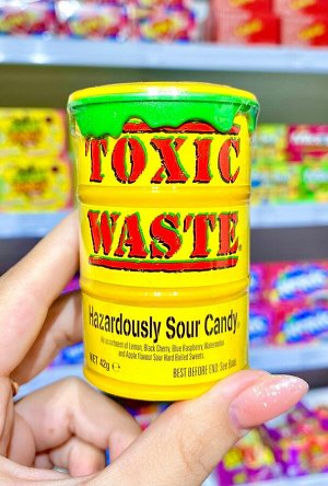 Кислые леденцы со вкусами яблоко, черешня, арбуз и лимон Toxic Waste Hazardously Sour Candy / Токсик вейст желтая бочка 42 гр