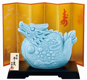 MATSUMOTO - фигурка голубого дракона на подставке и с ширмой