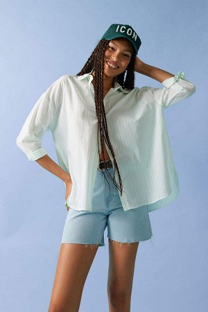 DEFACTO Рубашка оверсайз из 100% хлопка с длинными рукавами и принтом из вуали