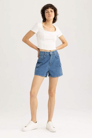 Джинсовые шорты Mom Fit с высокой талией, 100% хлопок