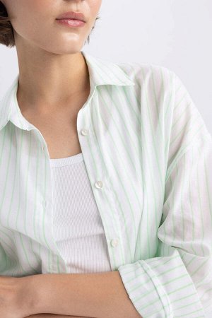 Рубашка оверсайз из 100% хлопка с длинными рукавами и принтом из вуали