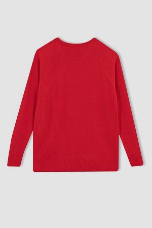 Красный свитер обычного кроя с круглым вырезом