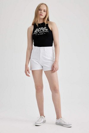 Белые джинсовые шорты Mom Fit с высокой талией и складками из 100% хлопка