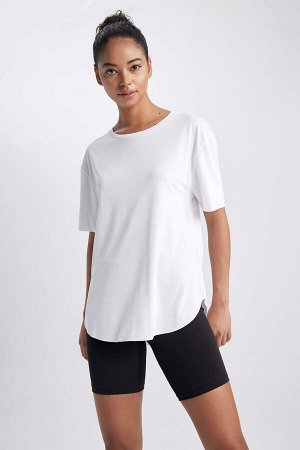 DeFactoFit Oversize-спортивная футболка премиум-класса с круглым вырезом и короткими рукавами