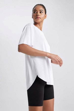 DeFactoFit Oversize-спортивная футболка премиум-класса с круглым вырезом и короткими рукавами