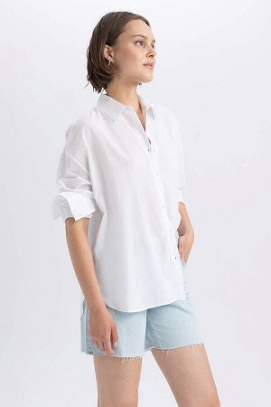 Рубашка оверсайз из 100% хлопка с длинными рукавами и вуалью