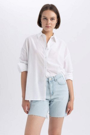 Рубашка оверсайз из 100% хлопка с длинными рукавами и вуалью