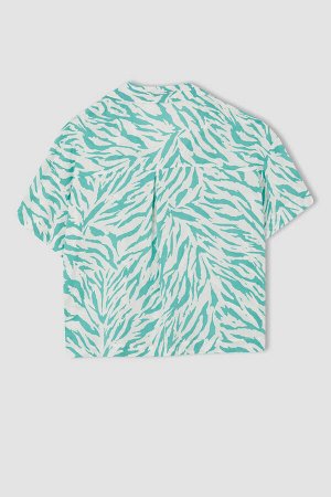 DEFACTO Рубашка из вискозы стандартного кроя с короткими рукавами и рисунком