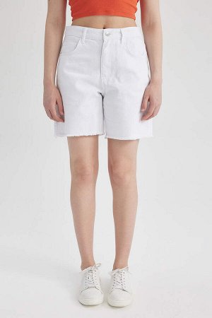 Белые джинсы с высокой талией, 100 % хлопок-бермуды