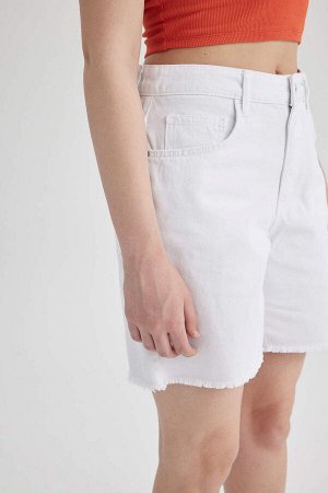 Белые джинсы с высокой талией, 100 % хлопок-бермуды