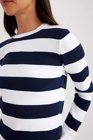 DEFACTO Полосатый свитер обычного кроя с круглым вырезом