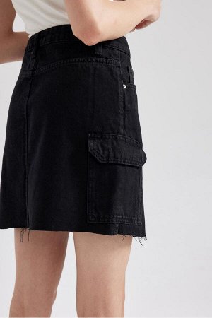Черная джинсовая мини-юбка карго
