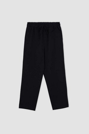 Короткие льняные брюки с высокой талией и карманами-джоггерами