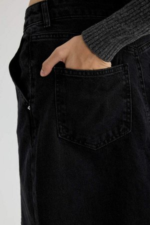 Длинная джинсовая юбка с разрезом