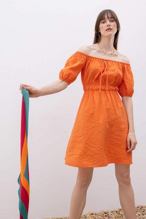 Мини-платье с короткими рукавами из модала с объемными рукавами