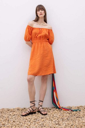 Мини-платье с короткими рукавами из модала с объемными рукавами