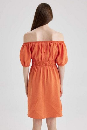 DEFACTO Мини-платье с короткими рукавами из модала с объемными рукавами