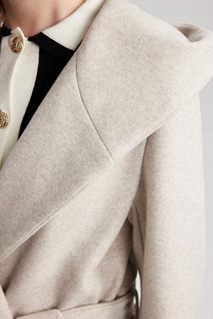 Кашемировое пальто обычного кроя с капюшоном и поясом