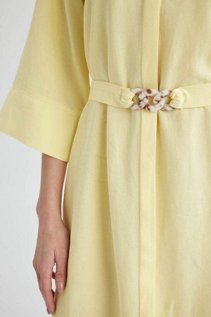 Мини-платье из смесового льна с рубашечным воротником и короткими рукавами