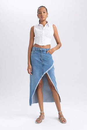 Длинная джинсовая юбка миди из 100 % хлопка с разрезом