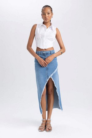 DEFACTO Длинная джинсовая юбка миди из 100 % хлопка с разрезом