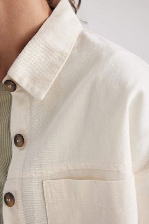 Базовая рубашка оверсайз из габардина из 100% хлопка с длинными рукавами