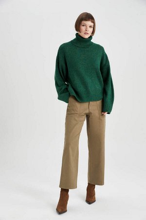 Зеленый свитер с водолазкой Relax Fit
