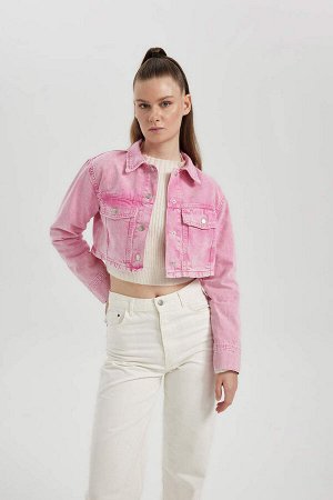 Укороченная розовая куртка-рубашка из габардина оверсайз