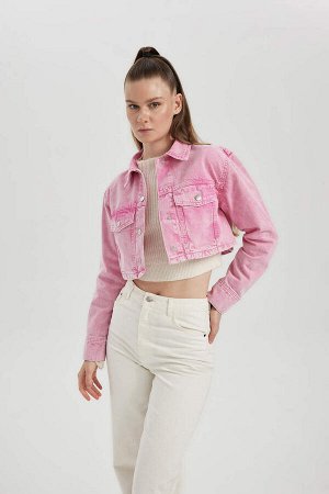 Укороченная розовая куртка-рубашка из габардина оверсайз