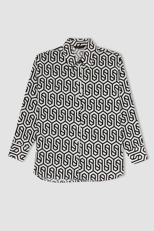Рубашка оверсайз из поплина с длинными рукавами и рисунком из 100 % хлопка