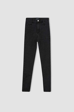 Длинные джинсовые брюки джеггинсы с высокой талией