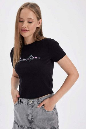 DEFACTO Облегающая футболка с короткими рукавами и принтом Cool Dua Lipa
