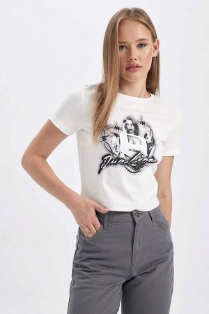 DEFACTO Облегающая футболка с короткими рукавами и узором Cool Dua Lipa
