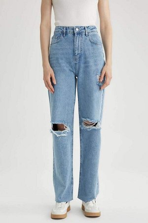 DEFACTO Широкие джинсовые брюки 90-х с рваными деталями, длинные брюки из 100 % хлопка