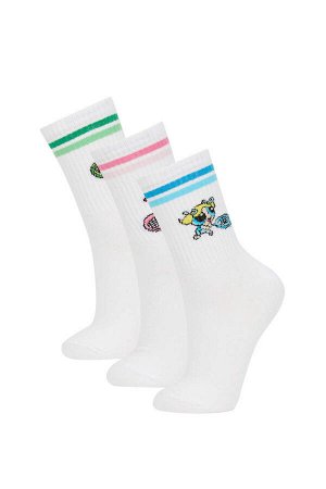 Женские короткие хлопковые носки из трех предметов PowerPuff для девочек