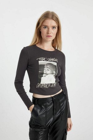 Облегающая футболка с длинными рукавами и круглым вырезом Cool Tupac Shakur