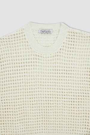 DEFACTO Укороченный хлопковый свитер крючком с узором