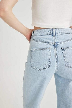 Широкие рваные джинсы с детальным вырезом в стиле 90-х, длинные брюки из 100% хлопка