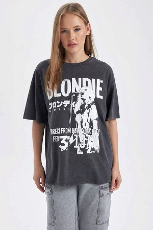 Моющаяся футболка Cool Blondie Oversize с круглым вырезом из 100 % хлопка с короткими рукавами и эффектом выцветания