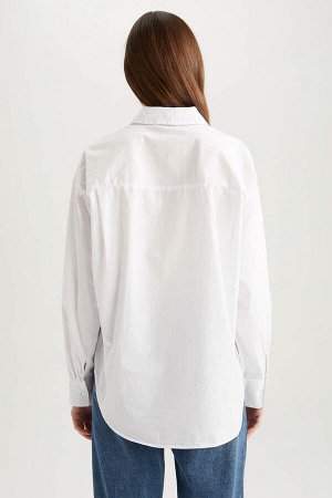 DEFACTO Рубашка оверсайз из 100% хлопка из поплина с длинными рукавами