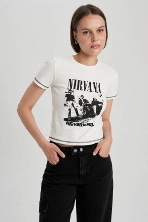 Nirvana Облегающая футболка с короткими рукавами и круглым вырезом с принтом