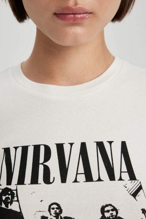Nirvana Облегающая футболка с короткими рукавами и круглым вырезом с принтом