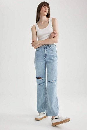 Широкие джинсовые брюки 90-х с рваными деталями, длинные брюки из 100 % хлопка