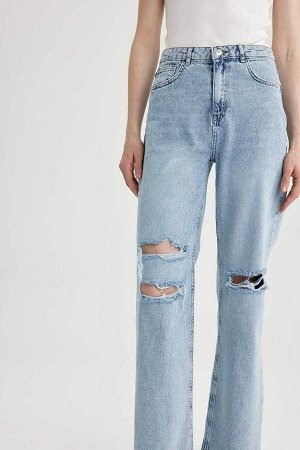 Широкие джинсовые брюки 90-х с рваными деталями, длинные брюки из 100 % хлопка
