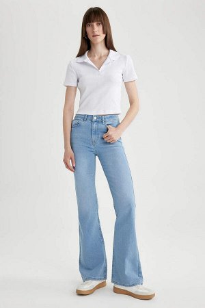 DEFACTO Длинные джинсовые брюки Mia с завышенной талией и расклешенным кроем