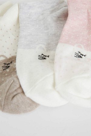 Женские хлопковые носки из трех предметов с рисунком кота