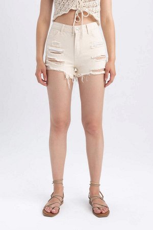 Белые джинсовые шорты из 100 % хлопка с нормальной талией и вырезом на носках