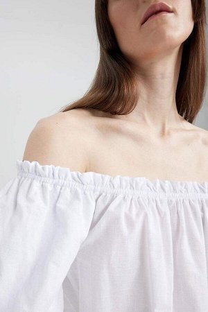 Блузка обычного кроя с открытыми плечами и короткими рукавами из 100% хлопка