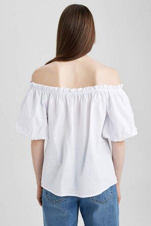 Блузка обычного кроя с открытыми плечами и короткими рукавами из 100% хлопка