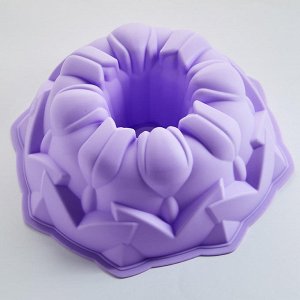 Форма ?21х8см для выпечки кекса силиконовая АК-6130S "Царица цветов" фиолетовая
